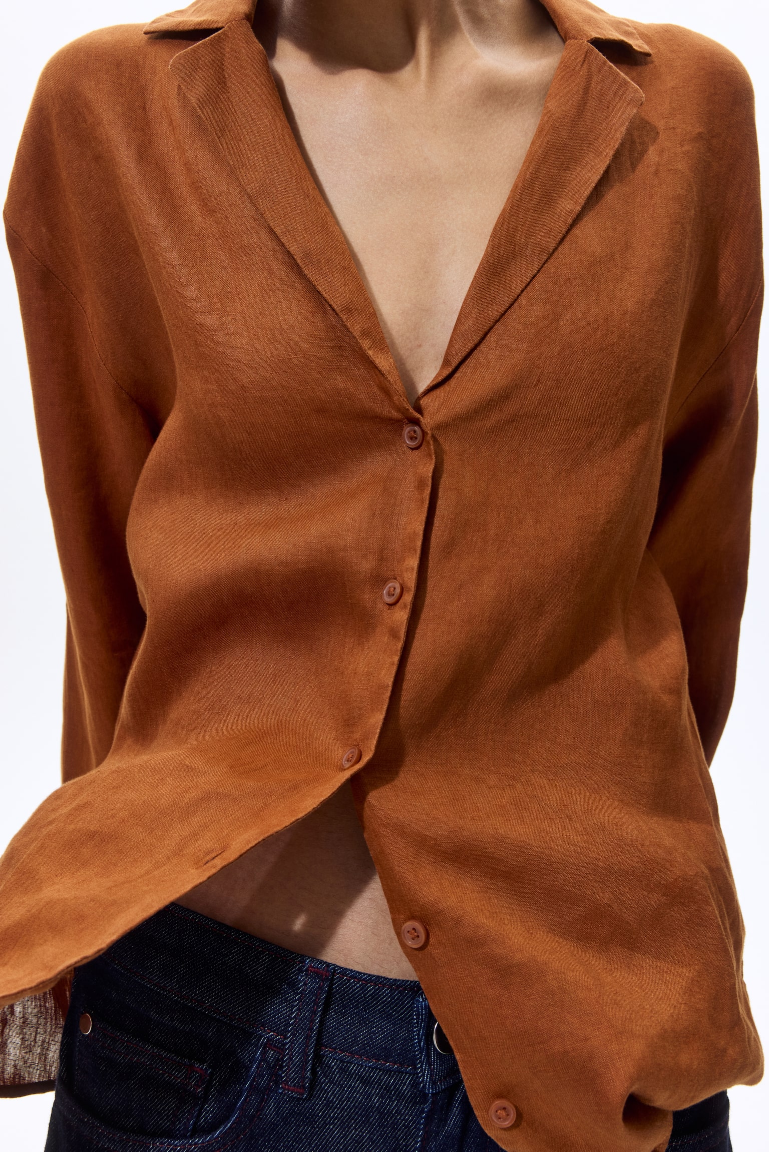 Oversized Linen Shirt - Dark orange - 1