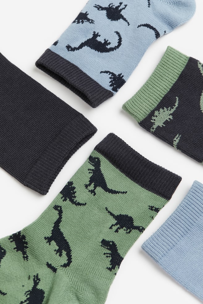 7-pack patterned socks - Dusty green/Dinosaurs/Grey marl/Stars/Light green/Striped - 2