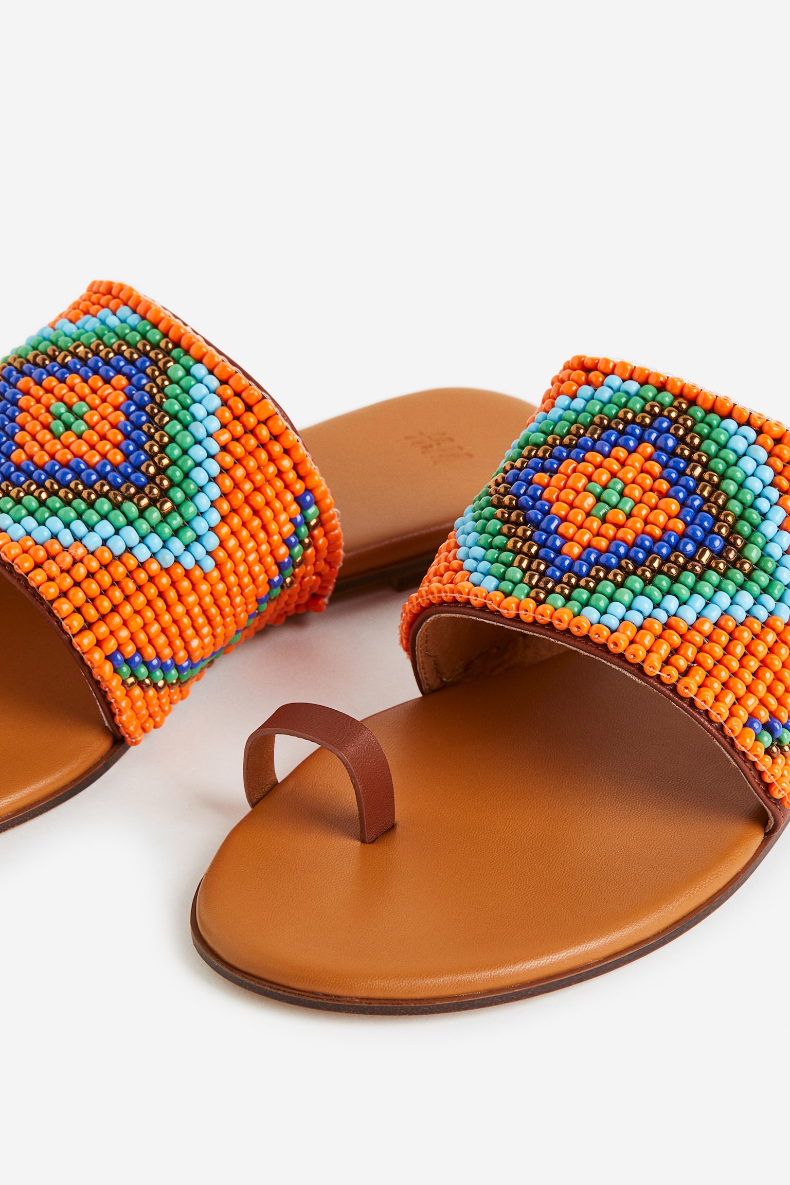 Beaded slides - Orange/Patterned - 4