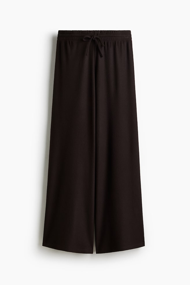 Waffled Drawstring Pants - Dark brown/Light blue - 1