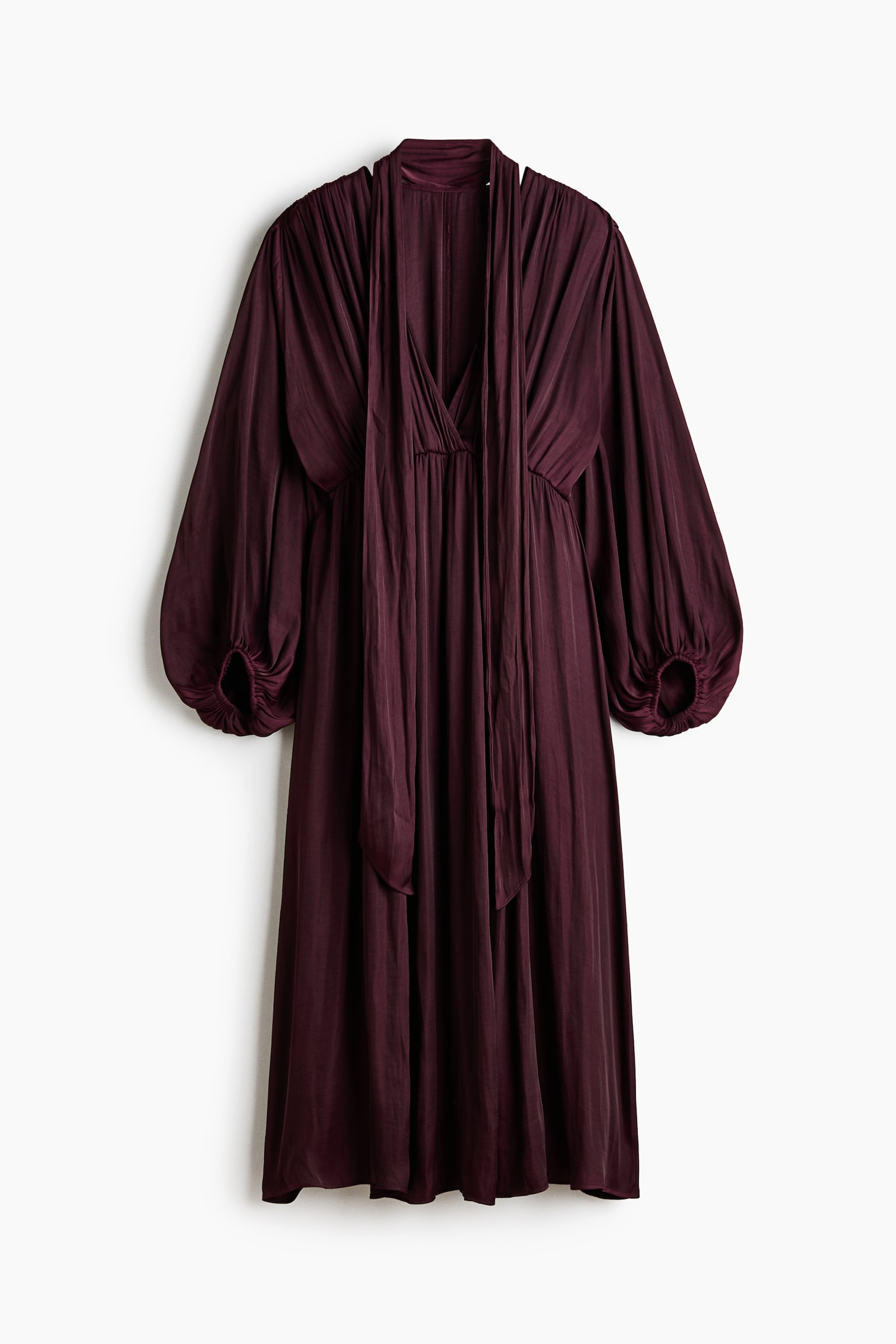Scarf-collar satin twill dress - Burgundy