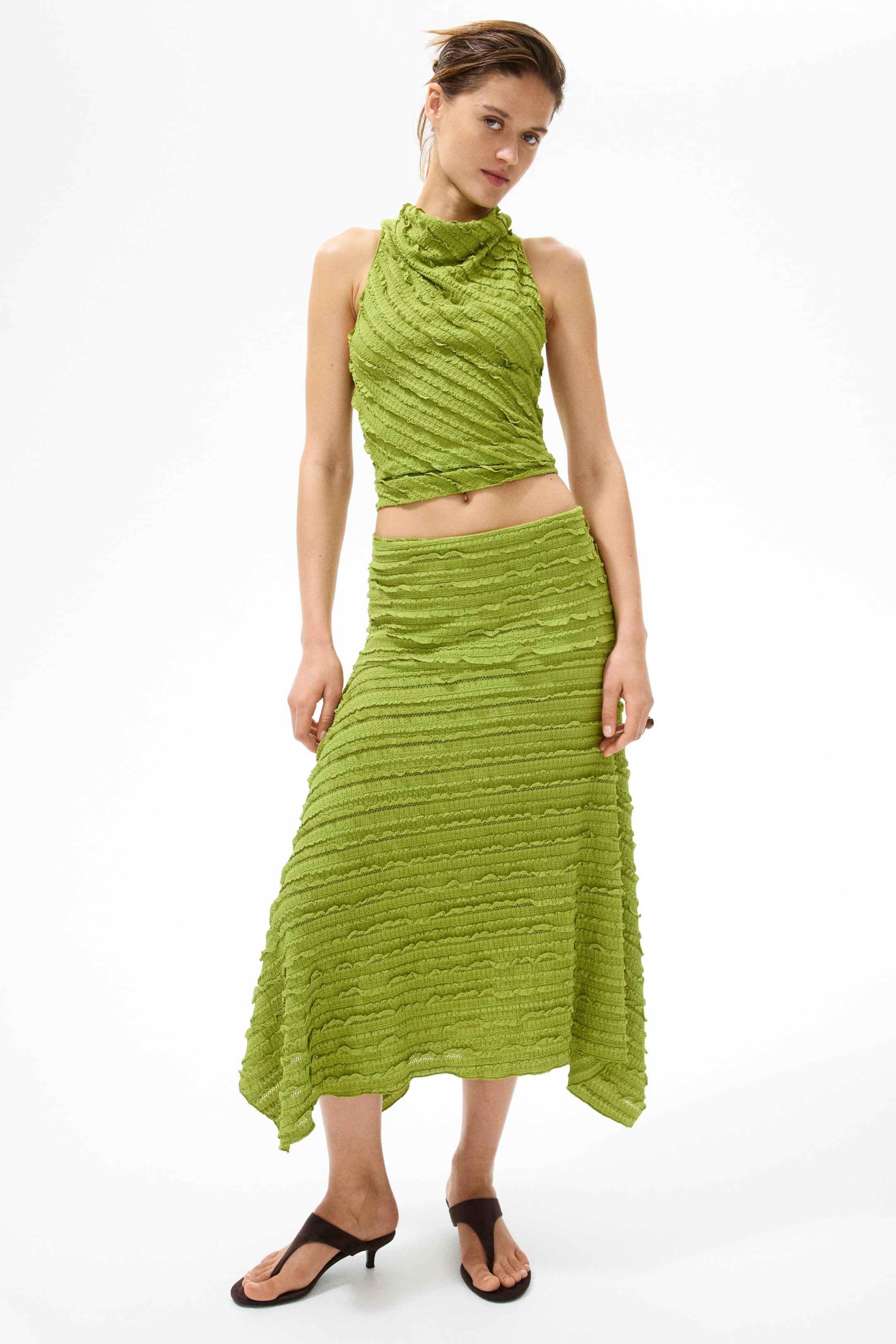 Größeres Bild anzeigen: Rock mit Volantbesätzen und Zipfelsaum - Mattes Limegrün - Ladies | H&M AT 1