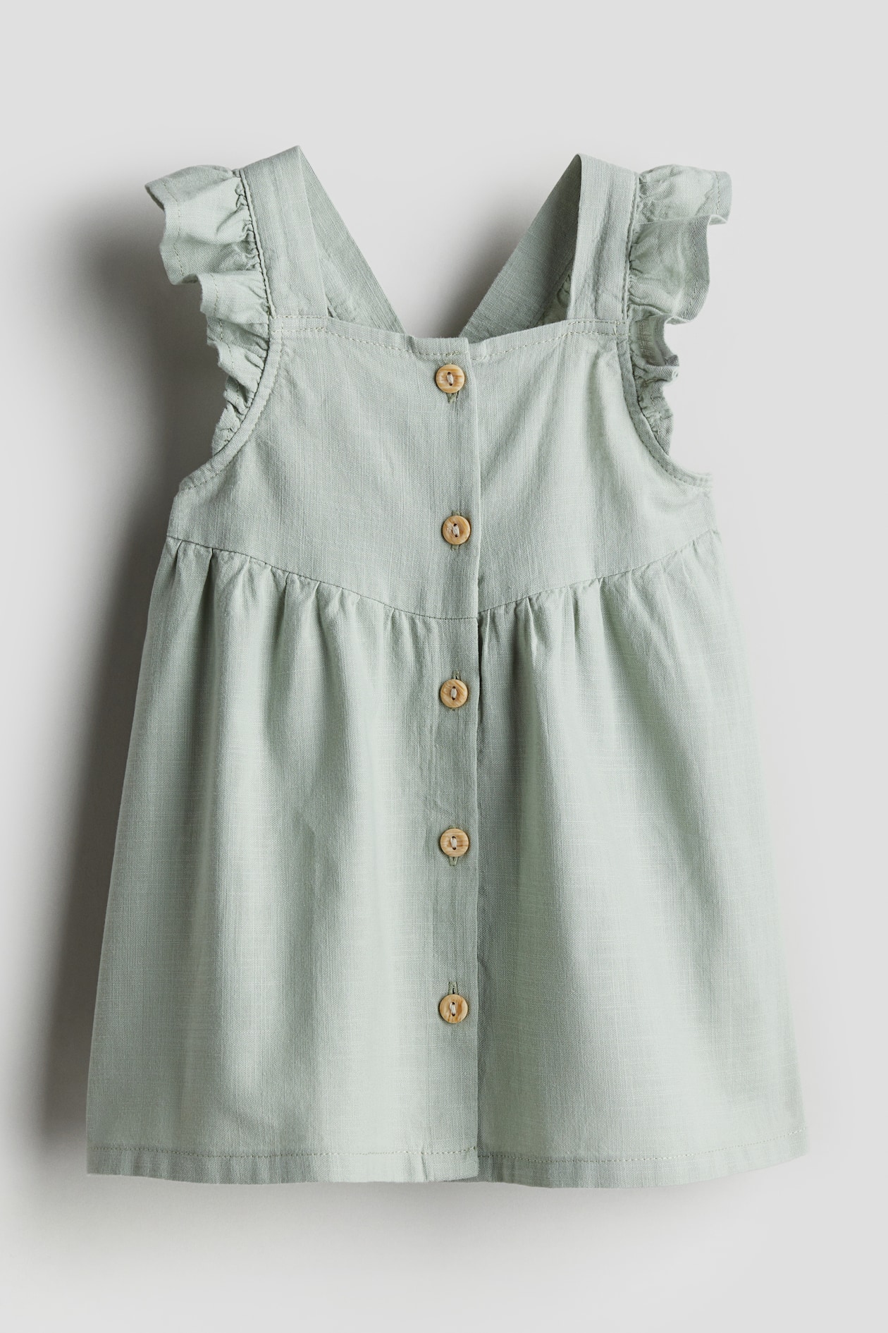 Ruffle-trimmed Cotton Dress - Square Neckline - Sleeveless - Light ...