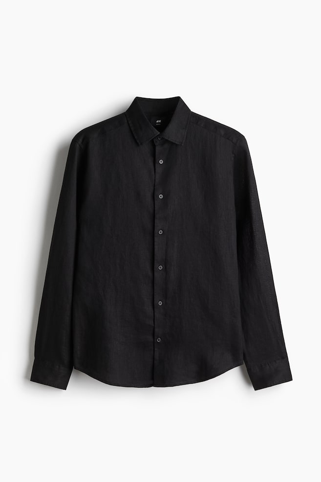 Slim Fit Linen Shirt - Black/White/Sage green/Light blue/Khaki green - 1