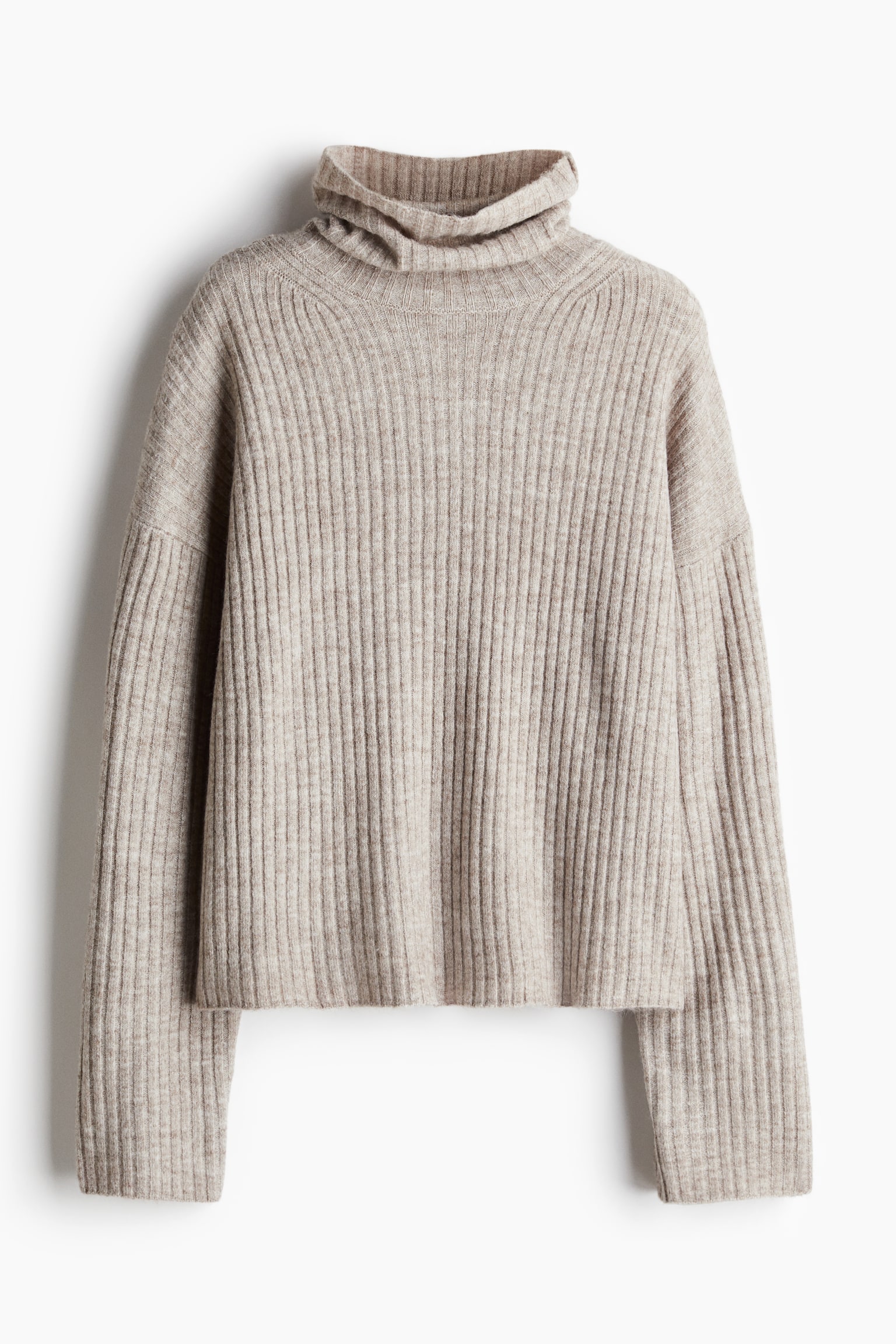 Oversized polo-neck jumper - Light beige marl/Dark grey marl/Cream/Light beige marl/Striped/Natural white/Striped - 2