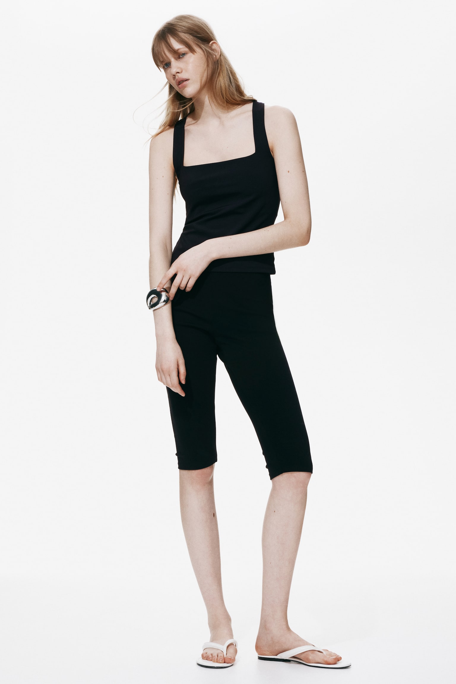 Женский топ H&M Square-Neck Jersey Top, цвет: Чёрный — фото 3