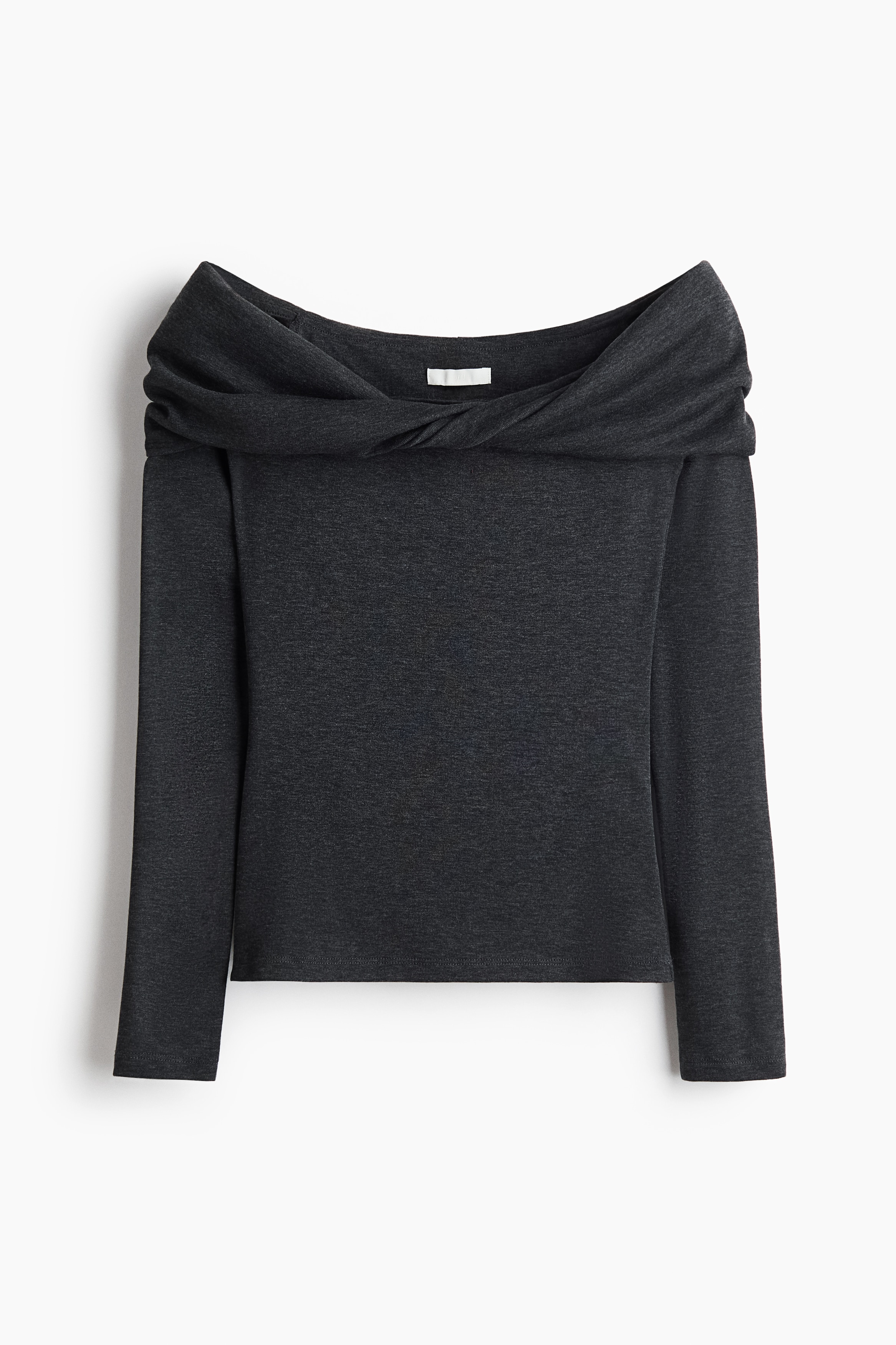 Fine-knit off-the-shoulder top - Dark grey marl/Dark brown