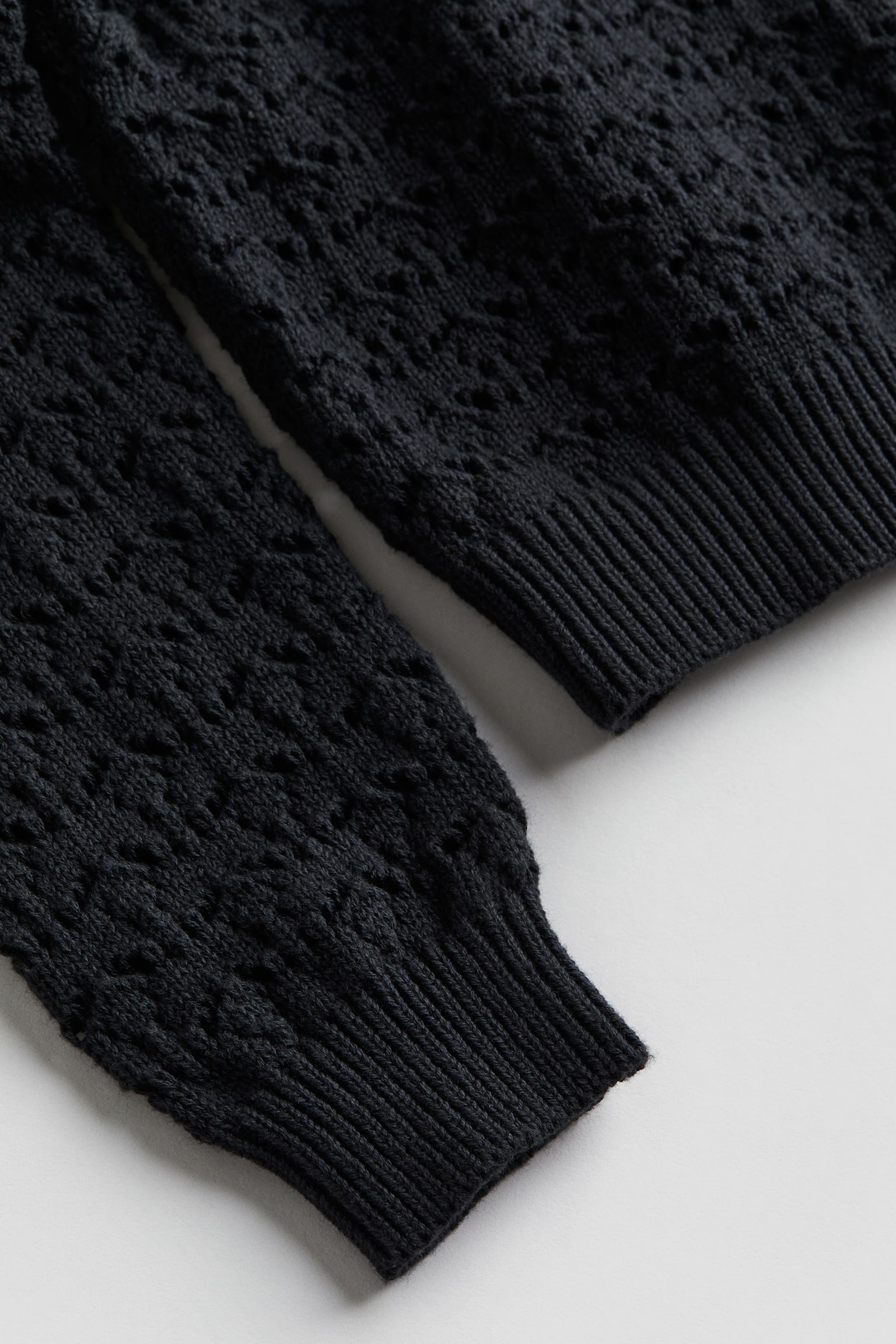 Pointelle Knit Sweater - Black - 2