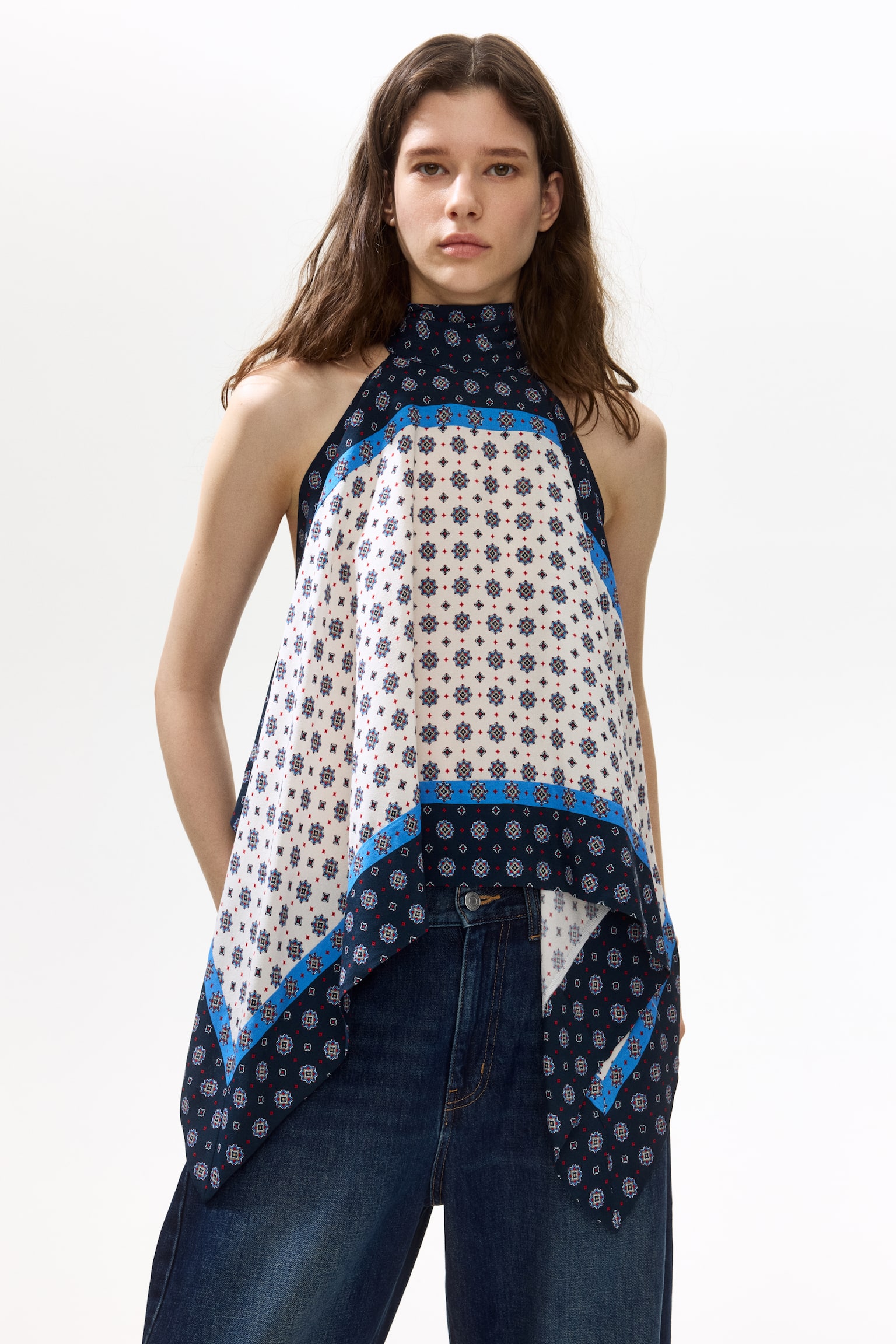 Top halterneck em cetim - White/Patterned - 5