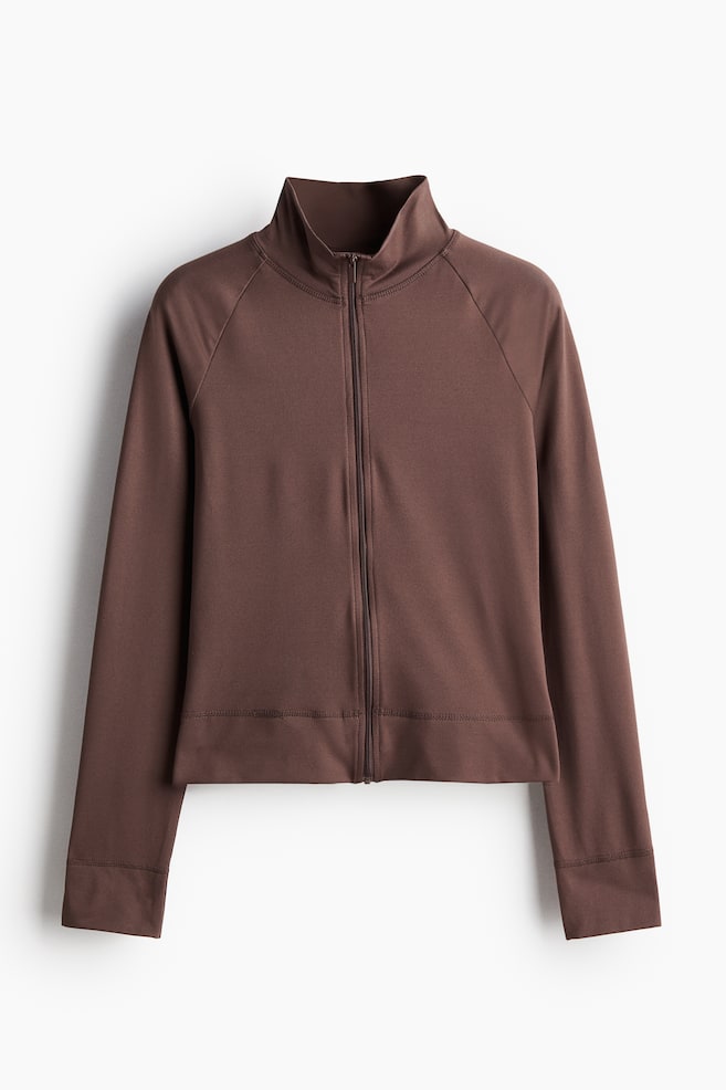 Jersey Cardigan with Zipper - Dark taupe/Nearly black - 1