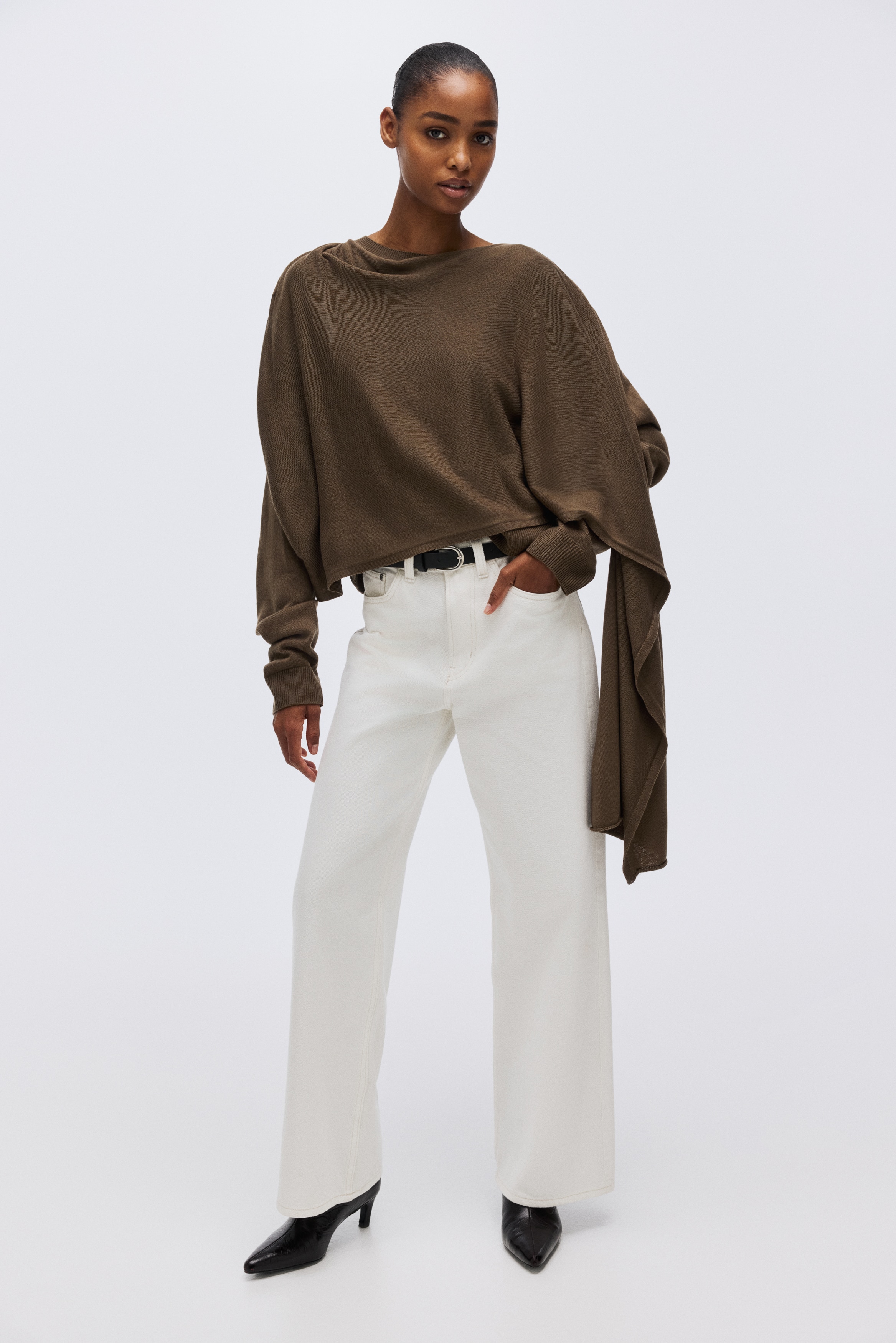 Scarf-detail jumper - Dark mole - Ladies | H&M