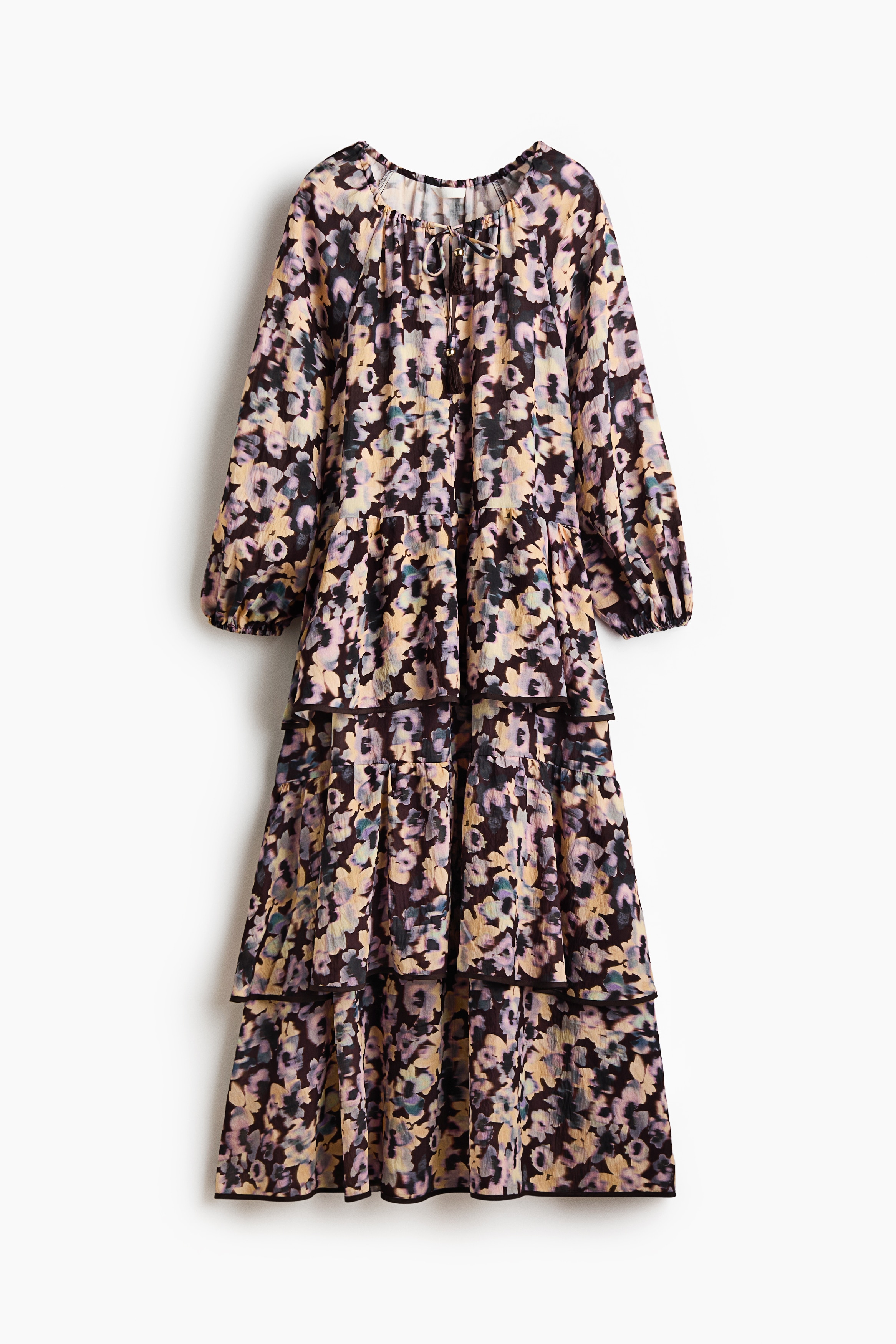 Tiered tie-detail dress - Dark brown/Floral