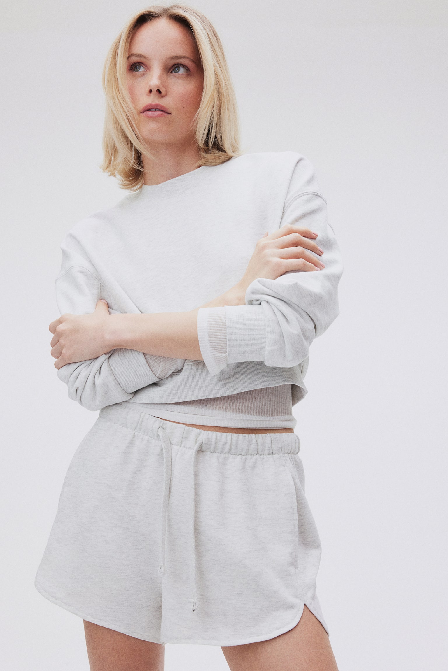 Sweatshirt shorts - Light grey marl/White/Black - 6