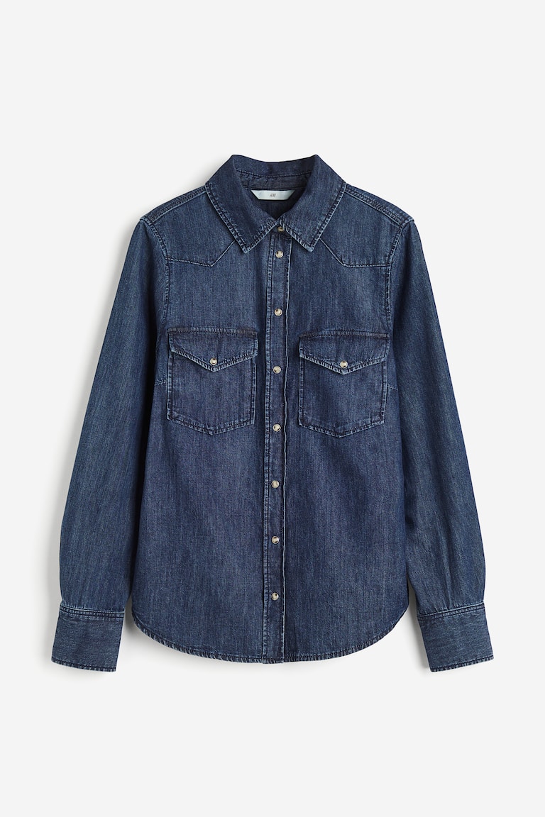 デニムシャツ - ダークデニムブルー - レディース | H&M JP