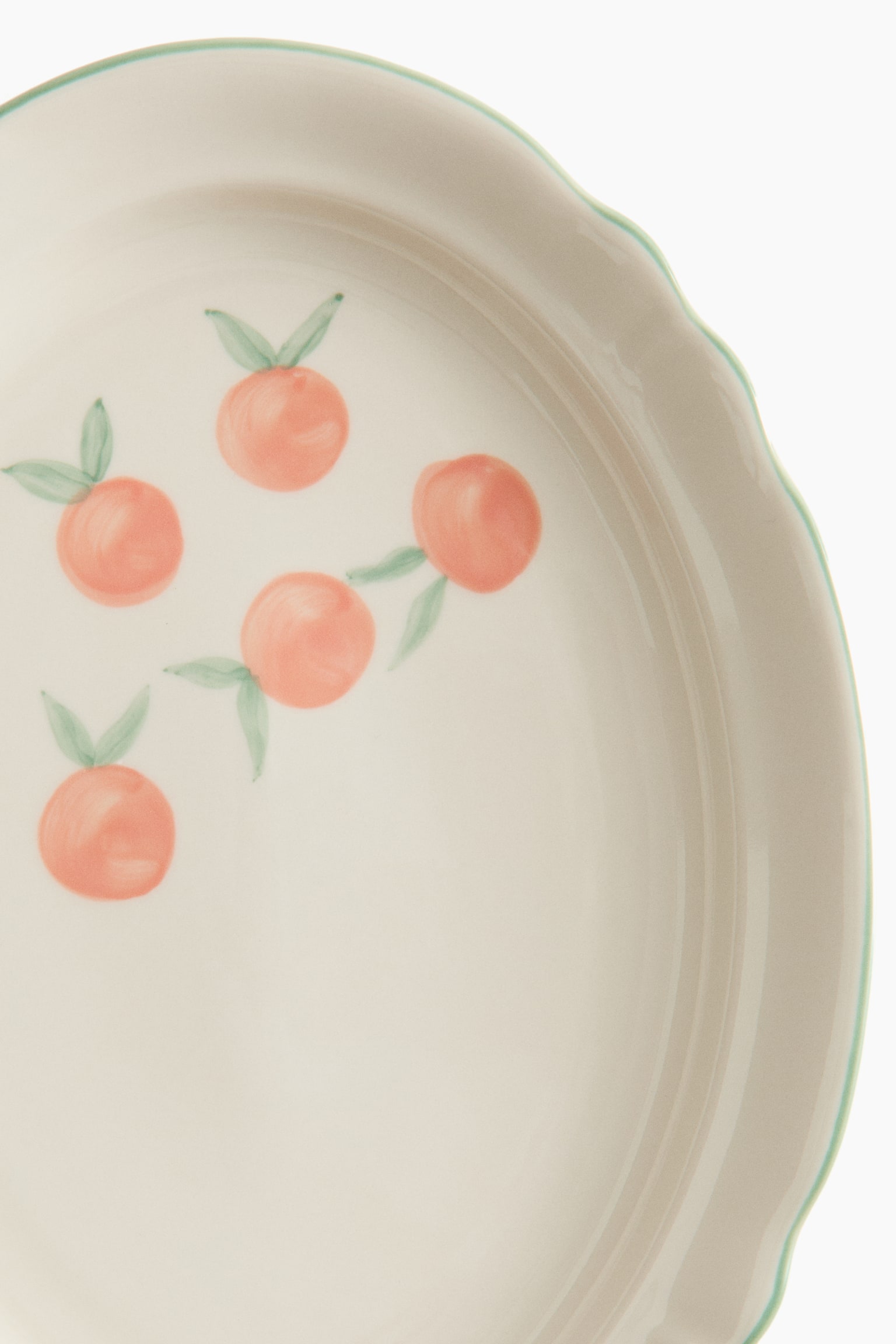 Hand-painted stoneware serving plate - Light beige/Oranges - 2