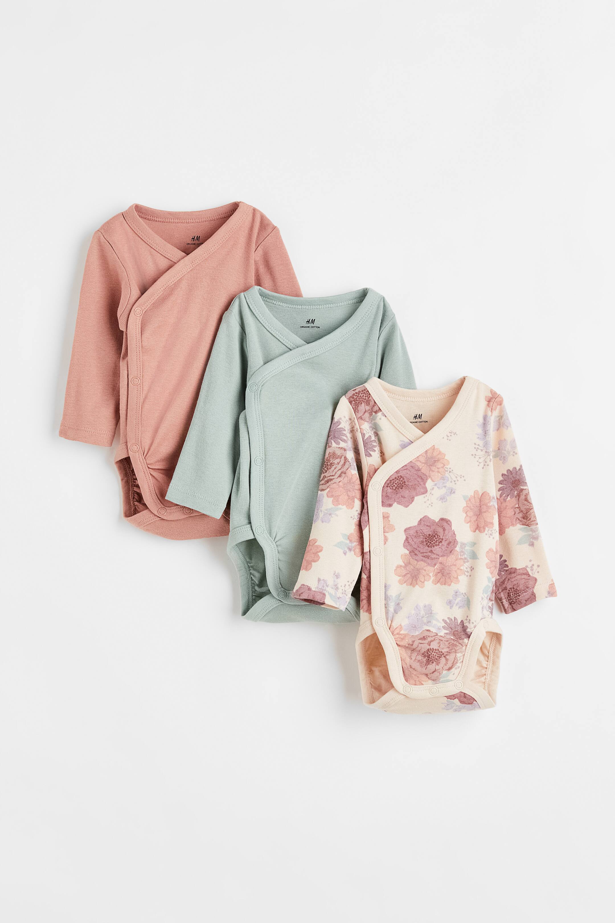 View larger image: 3-pack Wrapover Bodysuits - Light beige/floral - Kids | H&M PH 1