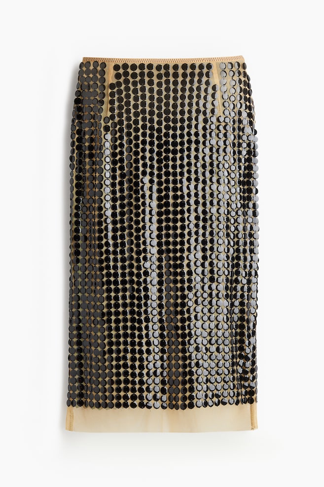 Sequined mesh skirt - Beige/Black - 1