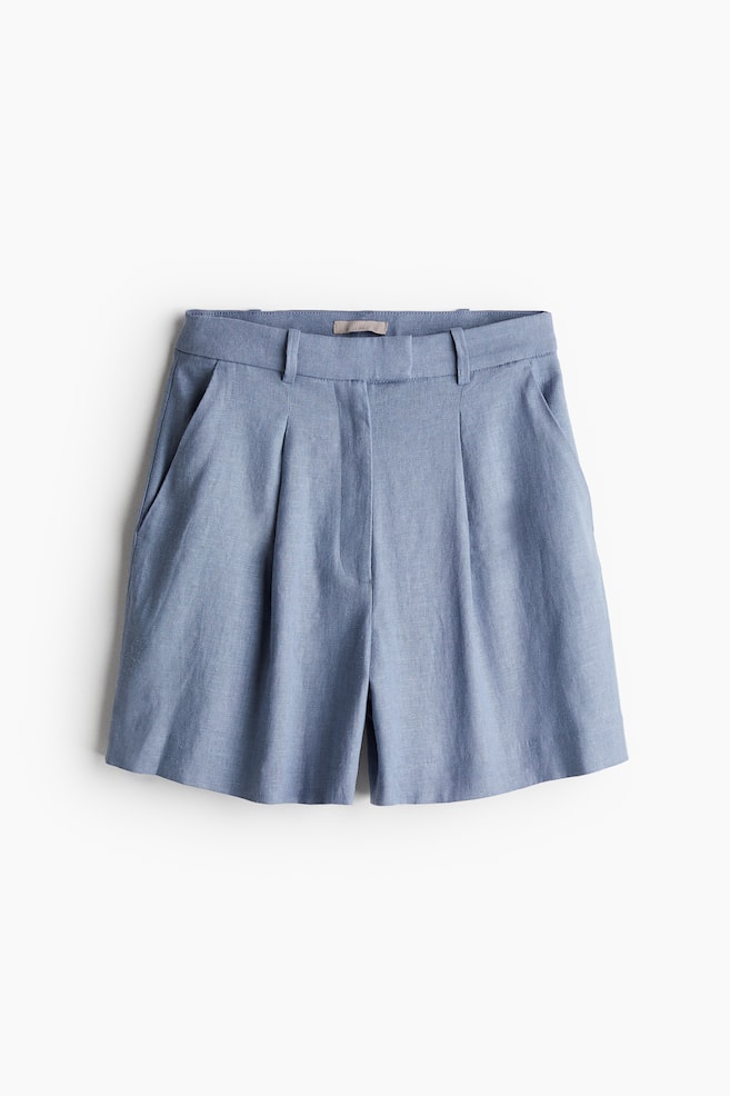 Linen Blend Shorts - Dusty blue/Beige - 1