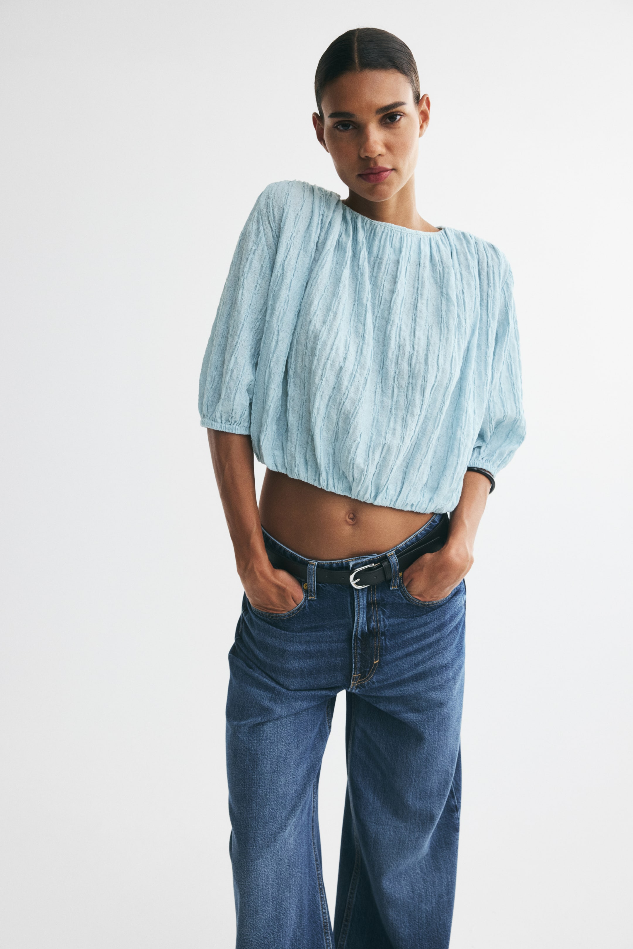 Blouse texturée à bas effet bouffant