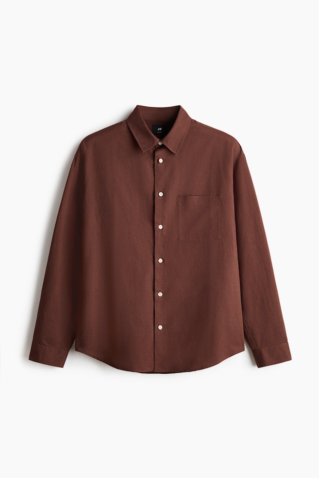 Relaxed Fit Linen-blend shirt - Rust brown/Dark brown/Light blue/White/Striped/Rust red/Striped/Light pink/White/Green/Striped/Light beige - 1