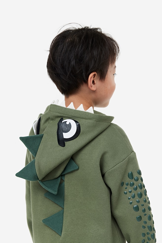 Appliquéd zip-through hoodie - Dark khaki green/Dinosaur - 3