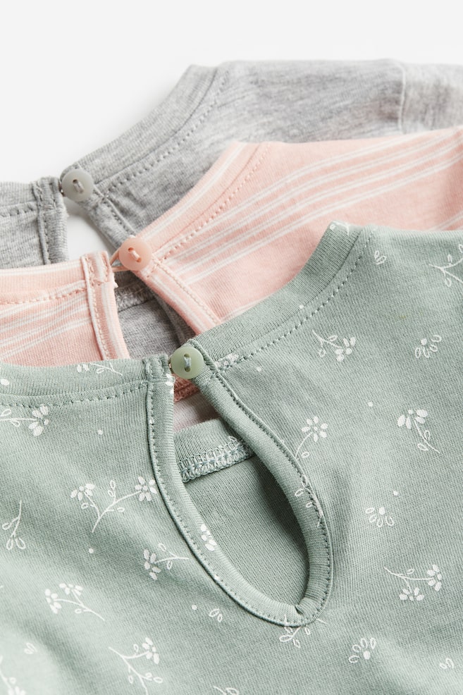 3-pack cotton jersey tops - Dusty green/Floral/Pink/Floral/Dark pink/Squirrel/Light beige/Leopard print/dc - 2