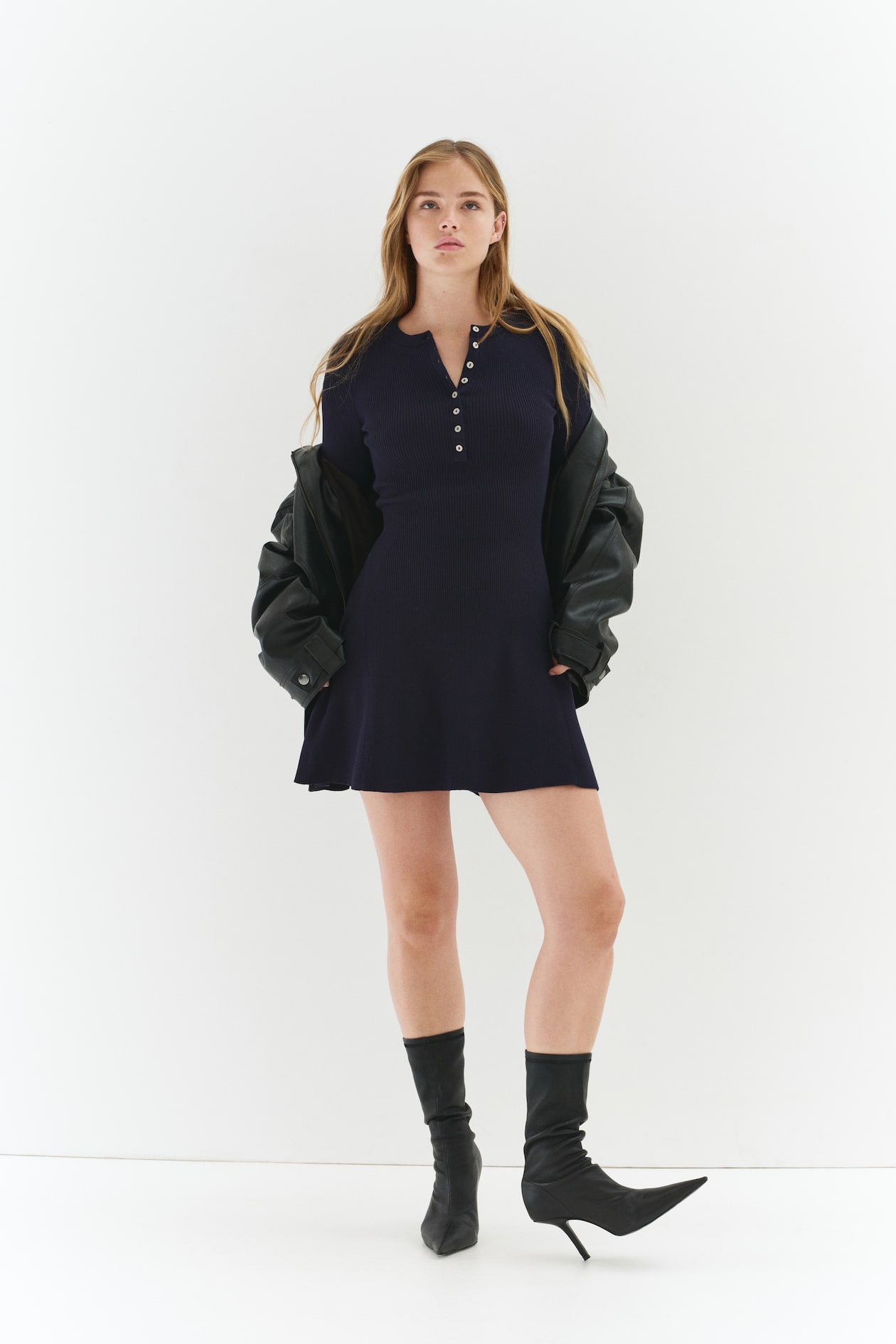 Rib-Knit Dress with Flared Skirt - image 3