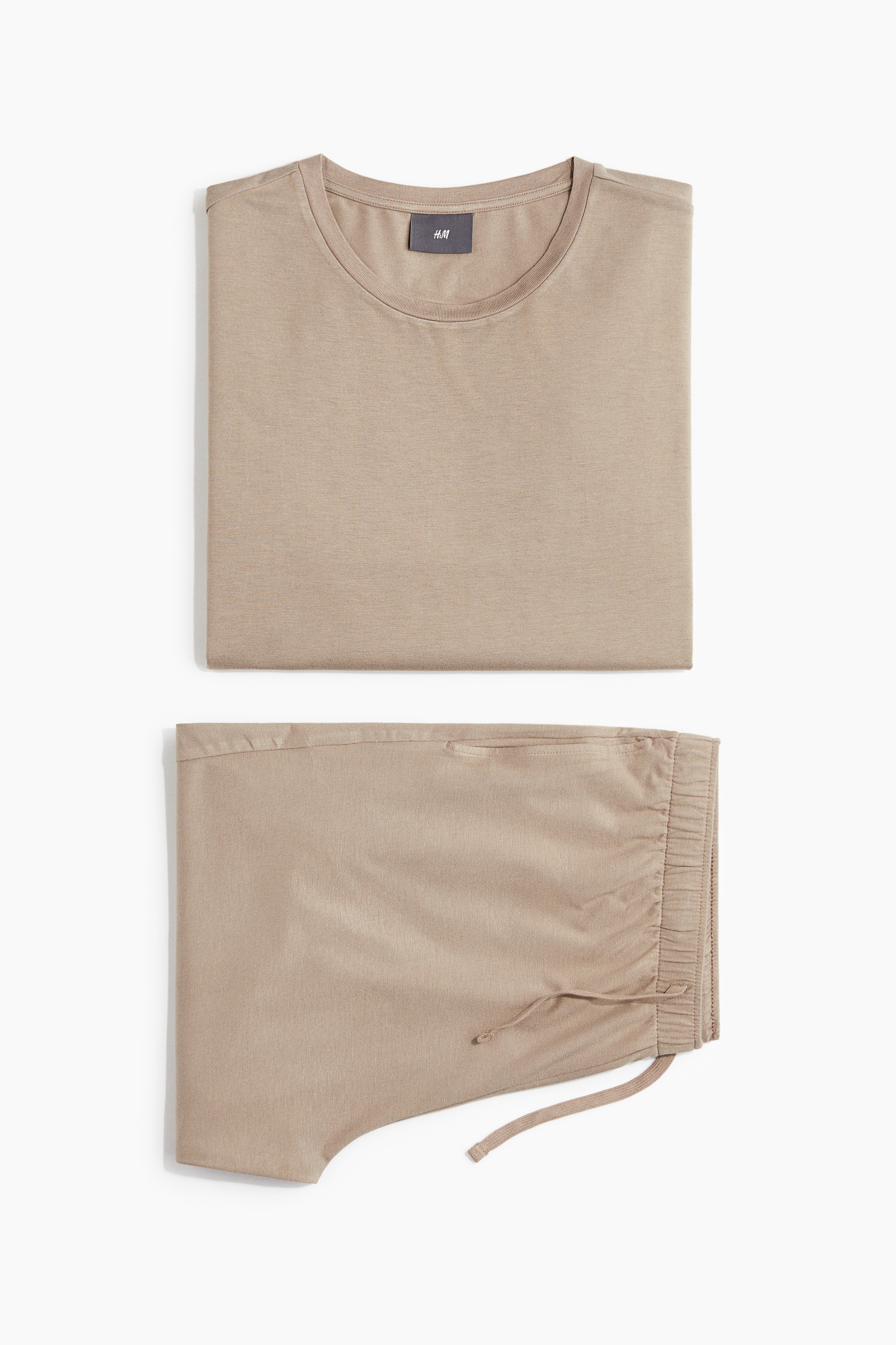 Jersey Pajama T-Shirt and Shorts - Beige/Light gray melange