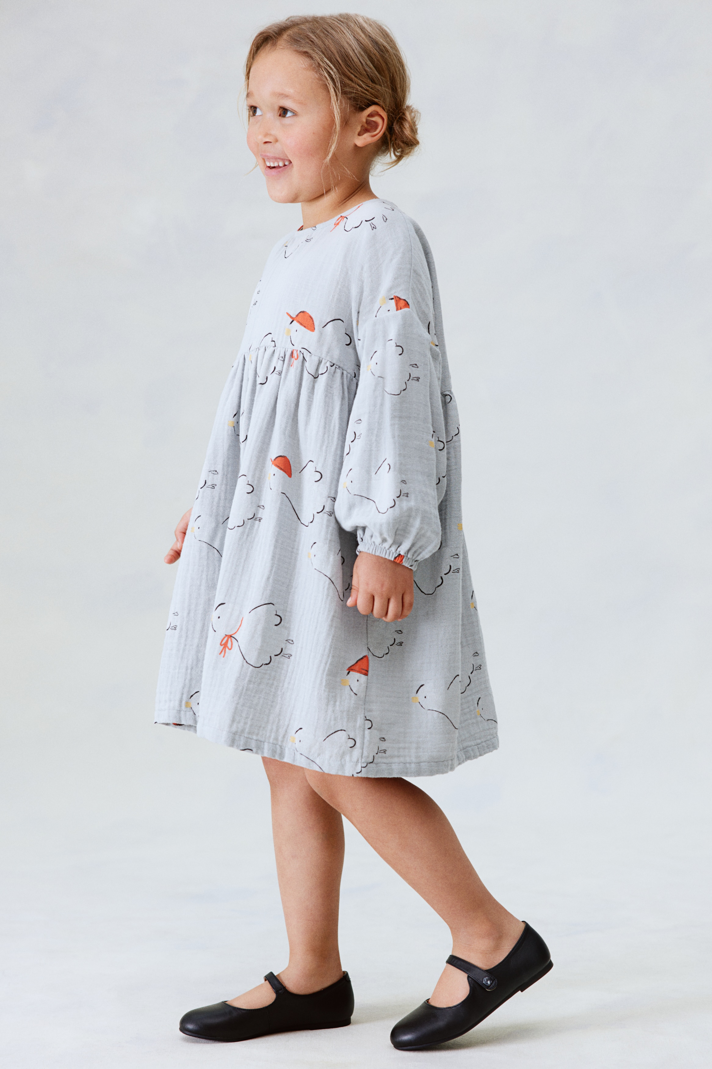 コットンモスリンワンピース - グレー／バード - Kids | H&M JP