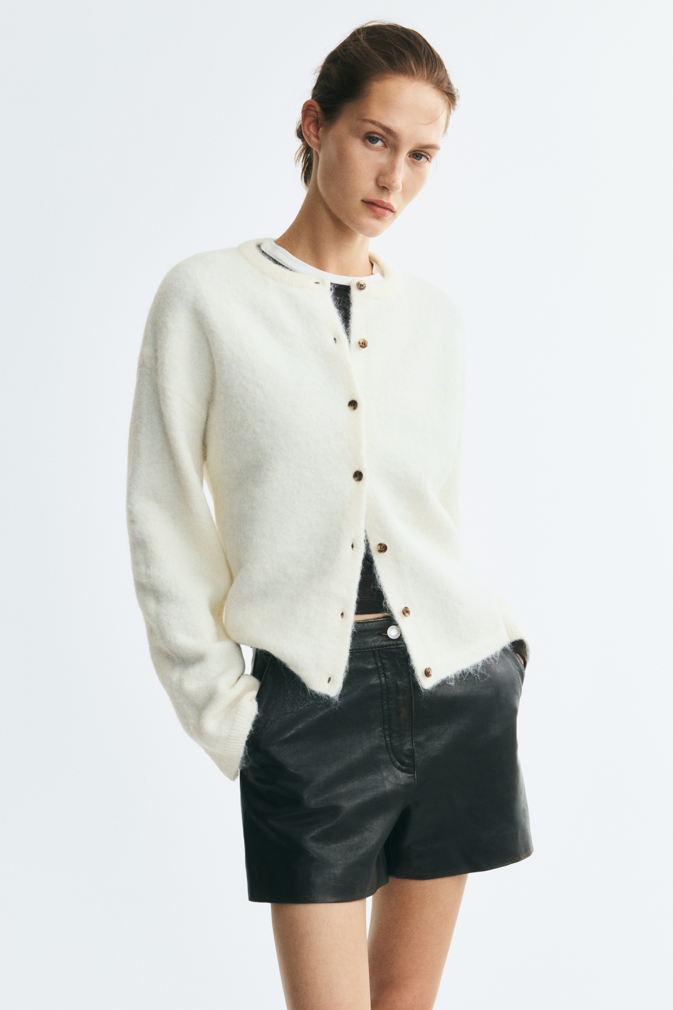 Brushed cardigan - Κρεμ/Κόκκινο