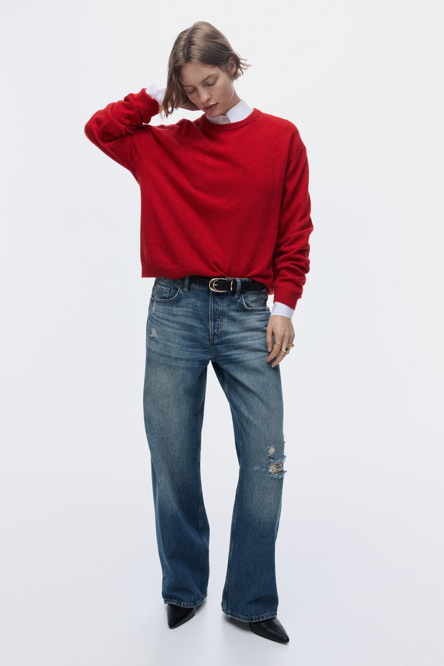 Wide Leg Regular Waist Jeans - Denimblauw - 5