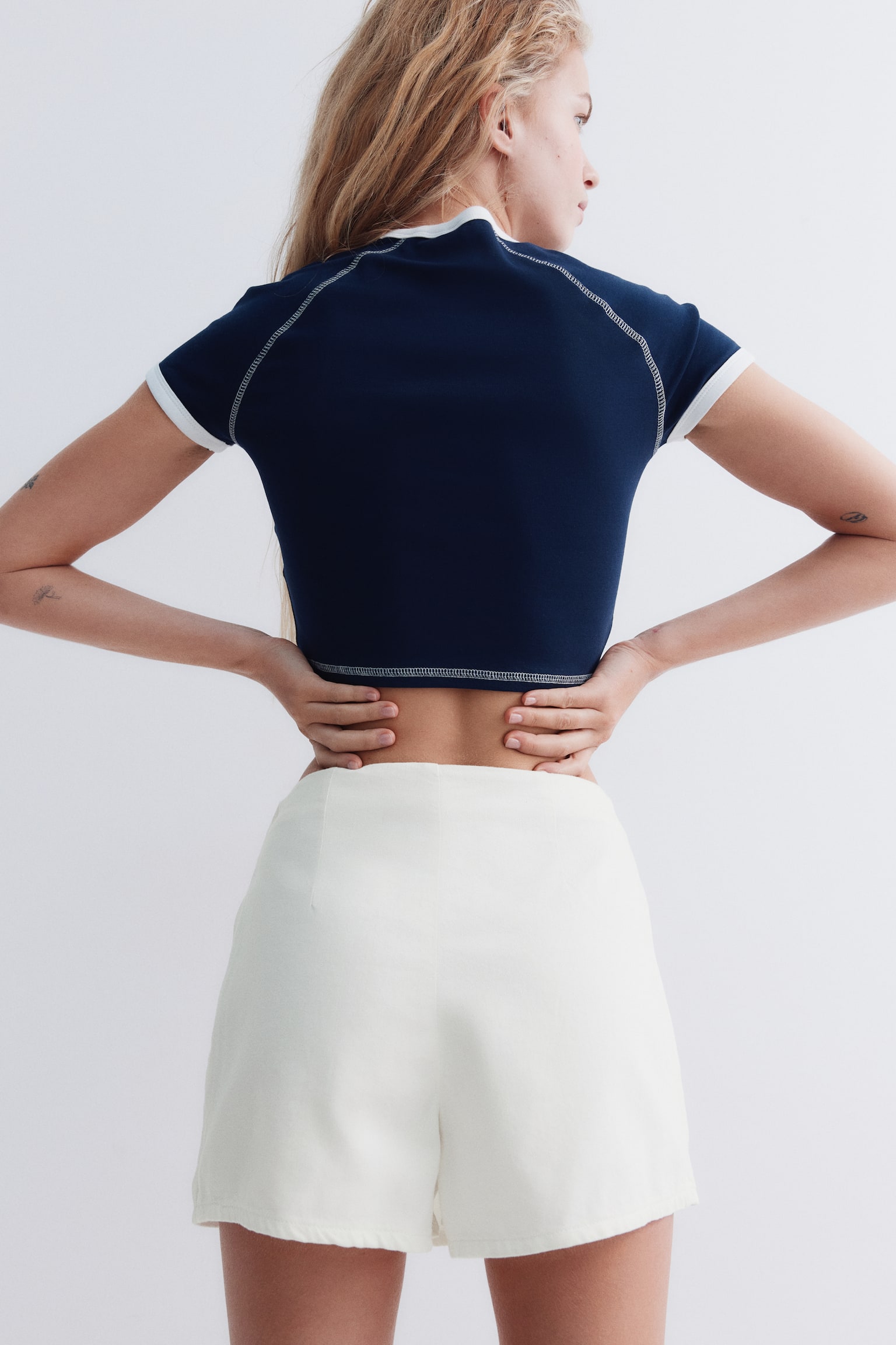 Denim skort - Màu trắng/Màu xanh denim đậm - 6