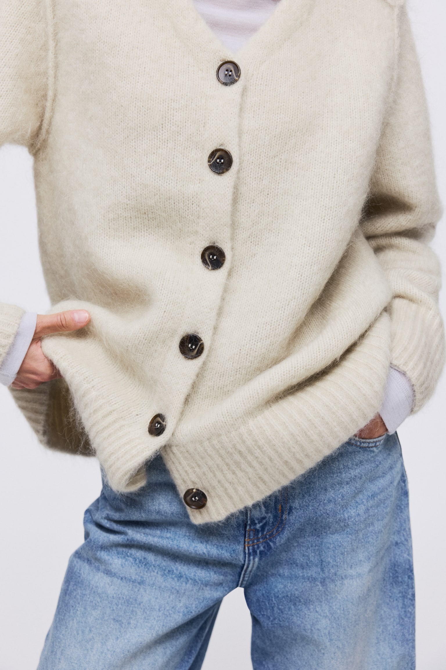 Mohair-blend cardigan - Light beige/Dark brown - 1