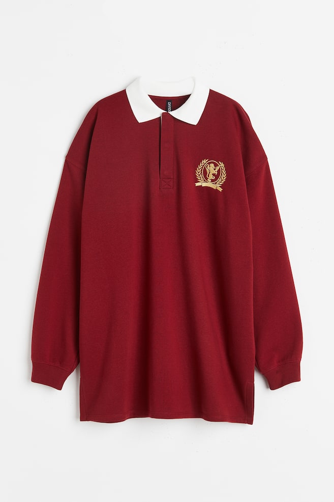 Embroidered rugby shirt - Dark red - 2