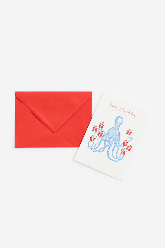 Greeting card with envelope - Light blue/Octopus/White/Christmas tree - 1