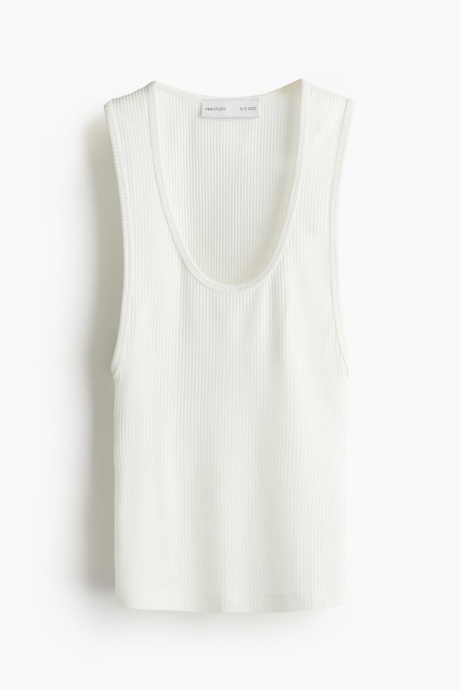 Geribde tanktop van viscose - Roomwit - 1
