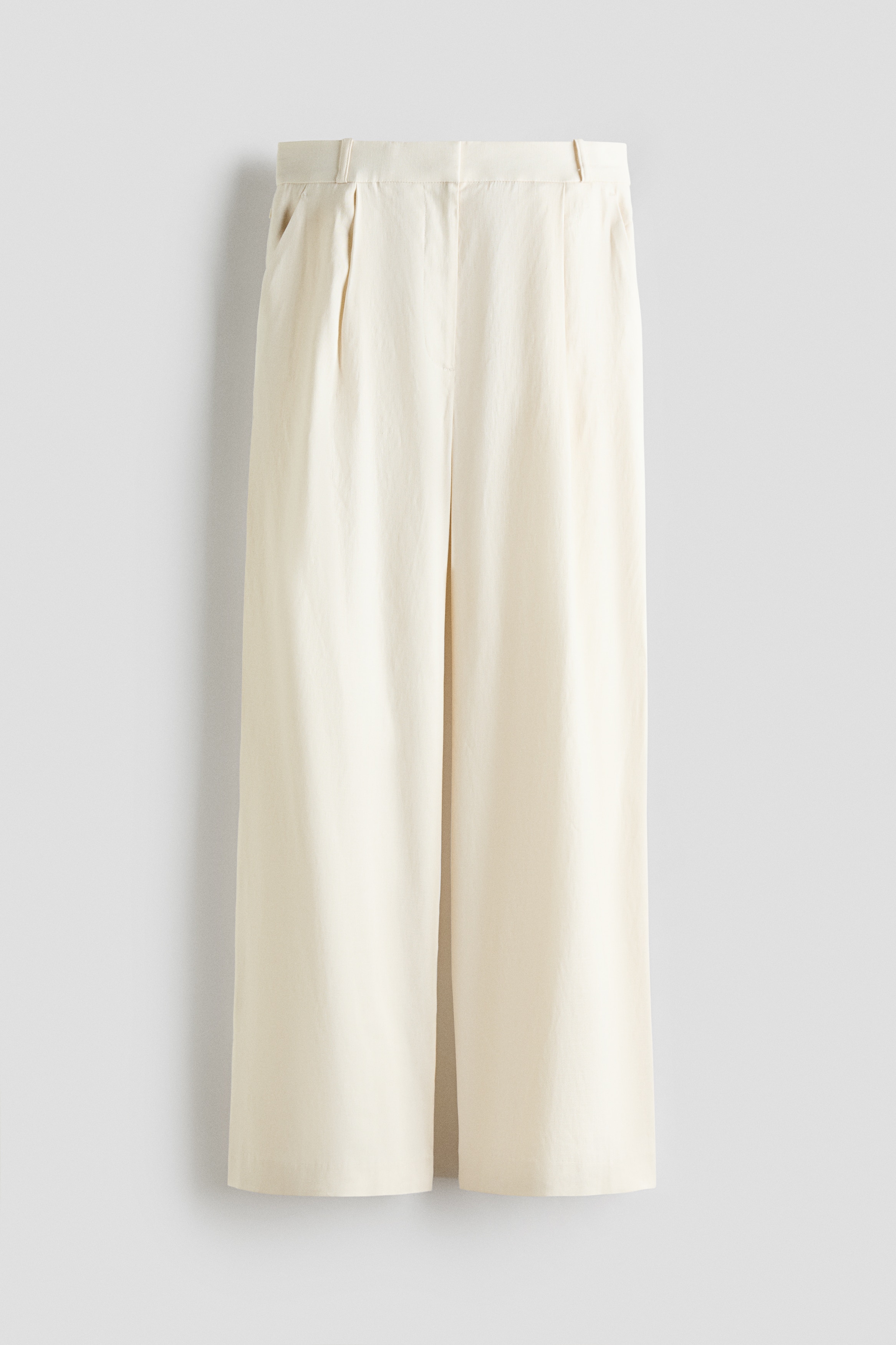 Wide linen-blend tailored trousers - Κρεμ/Μαύρο/Σκούρο καφέ