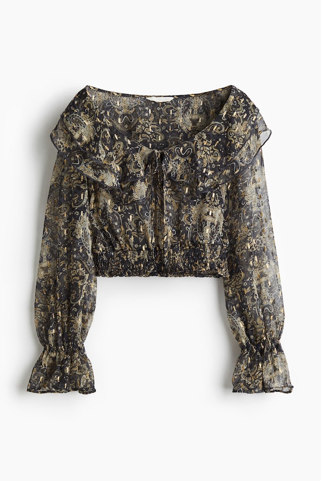 Smocked chiffon blouse - Navy blue/Patterned - 1