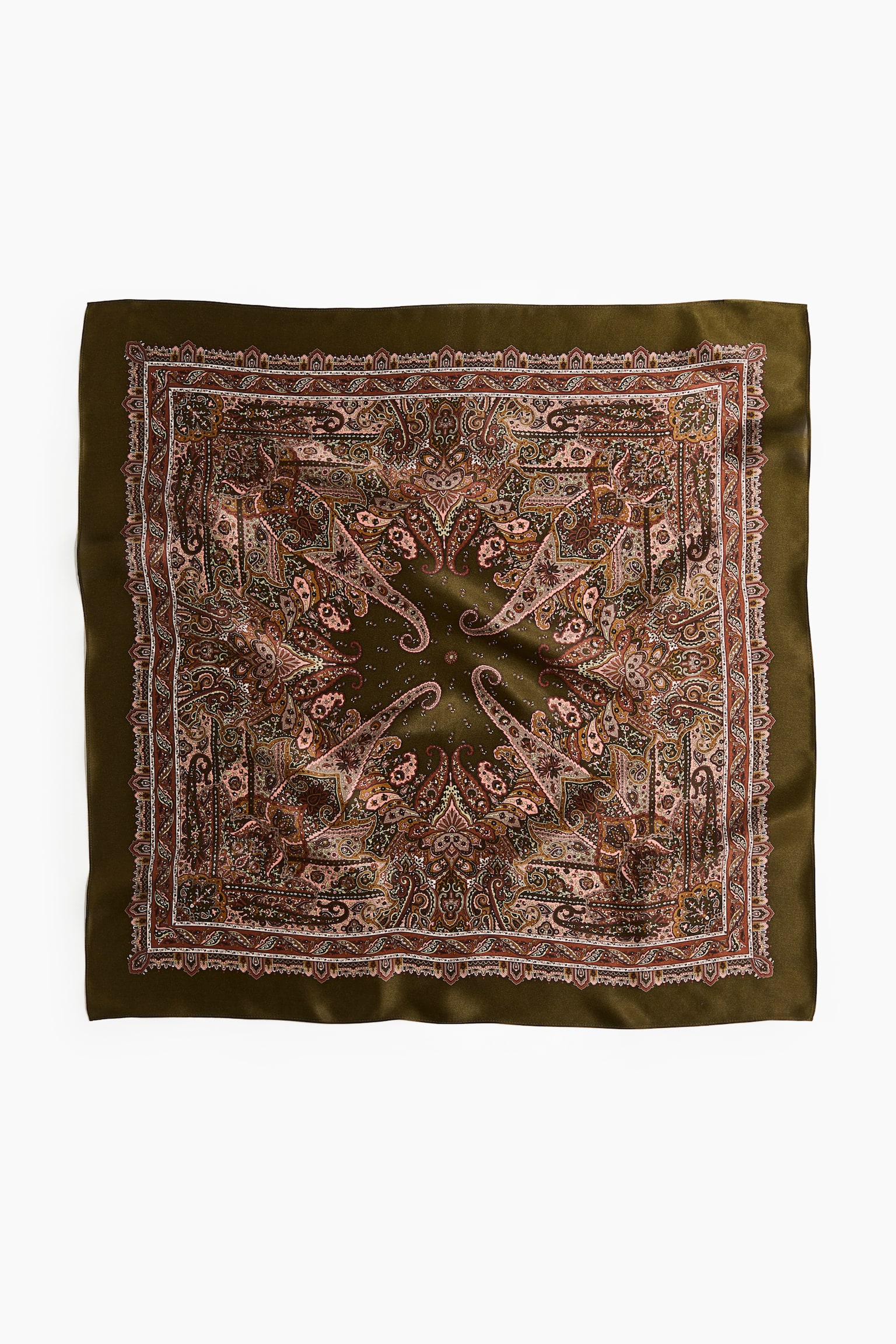 Printed silk scarf - Khaki green/Paisley pattern/Navy blue/Knots/Navy blue/Green/Cream/Bows - 2