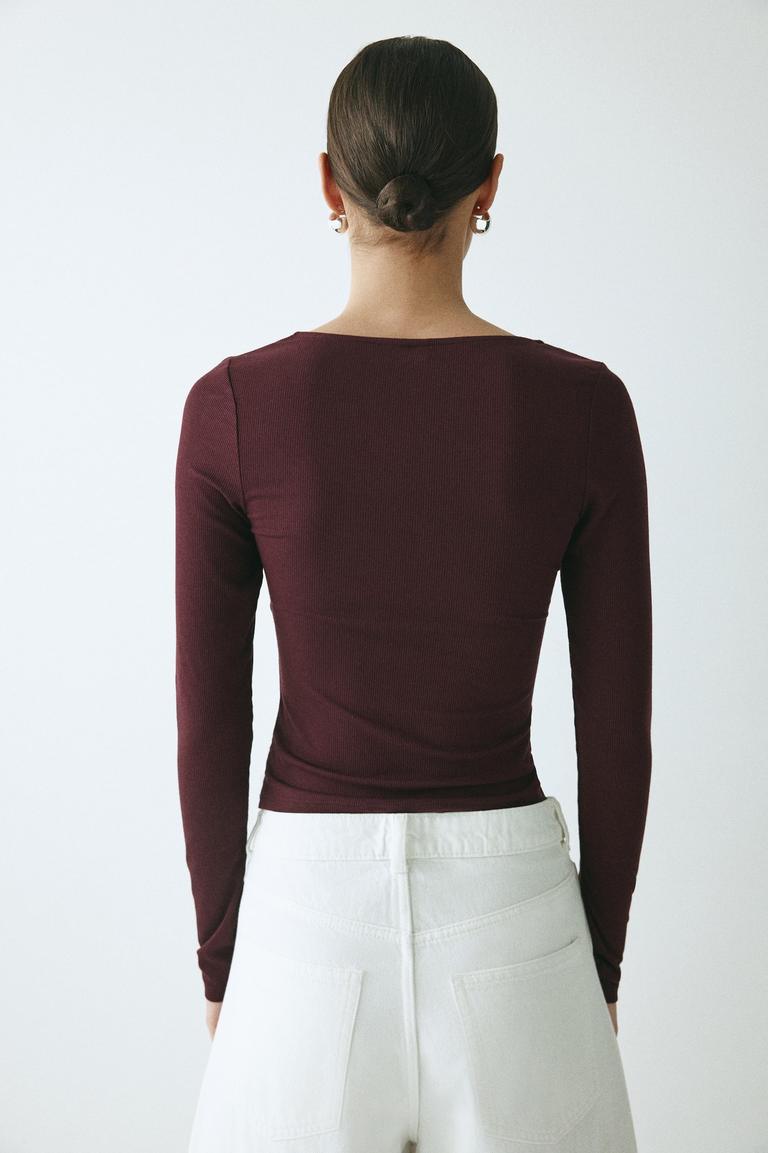 Lace-trimmed jersey top - Plum purple/Light grey marl/Dark blue/Black - 4