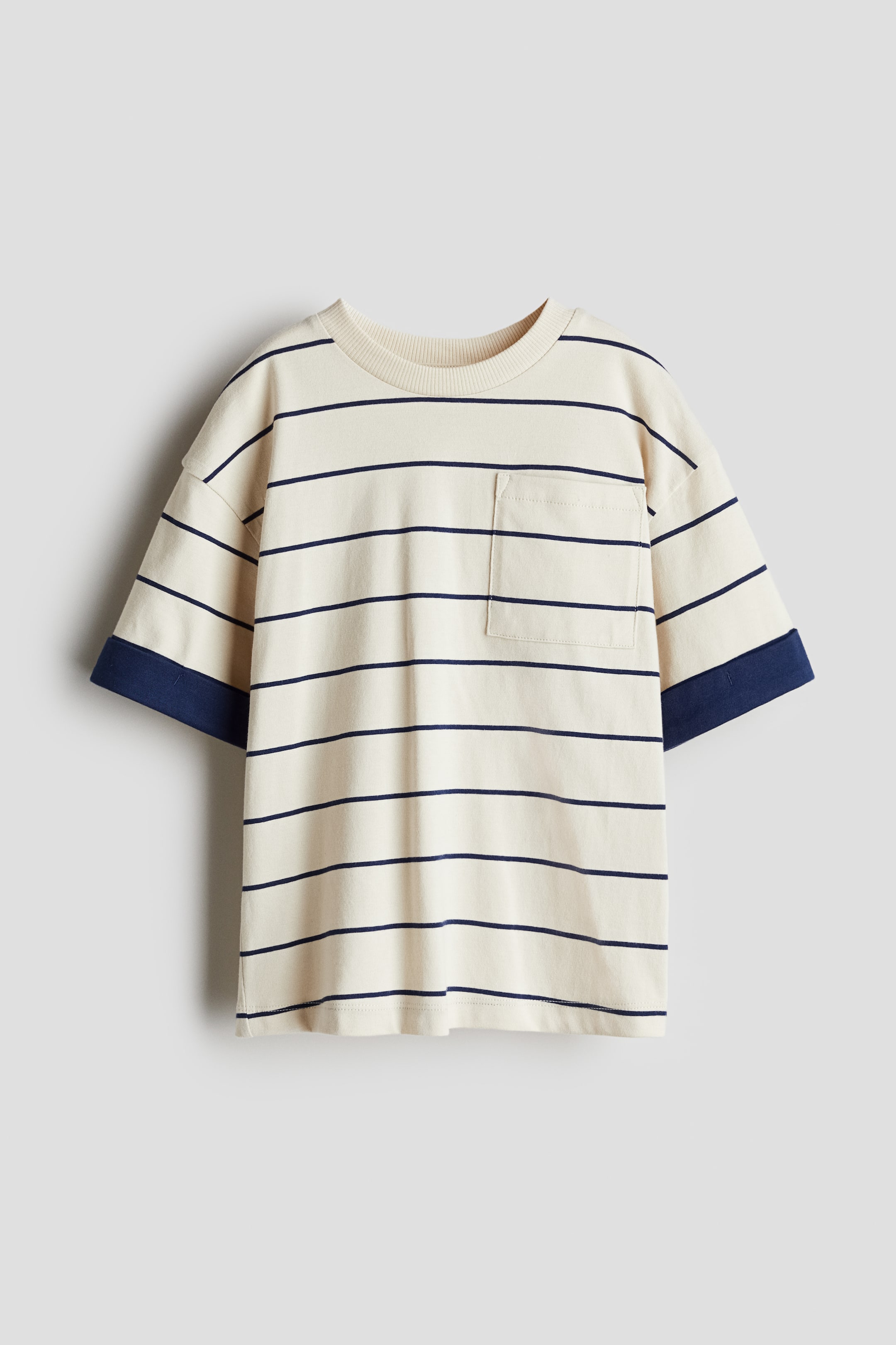 Ampliar la imagen: Playera de algodón con diseño - Beige claro/Franjas - Kids | H&M MX 1