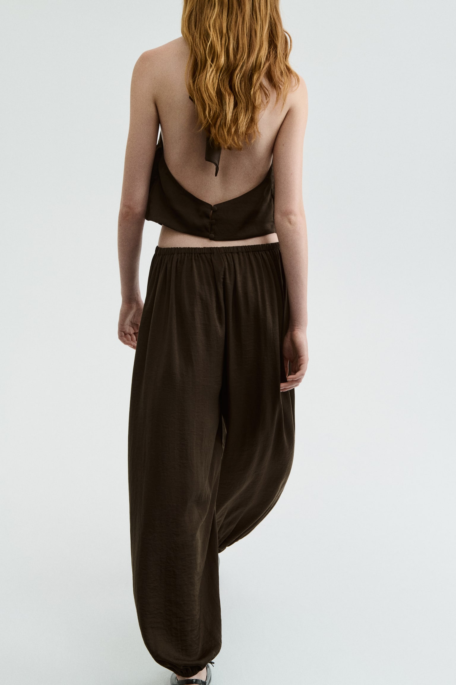 Balloon-Leg Satin Pants - Dark brown - 3