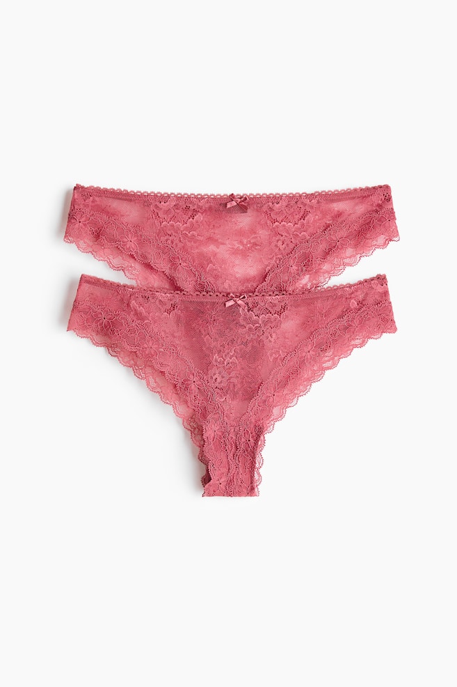 Pack de 2 bragas Brazilian de encaje - Rosa oscuro/Beige pálido - 1