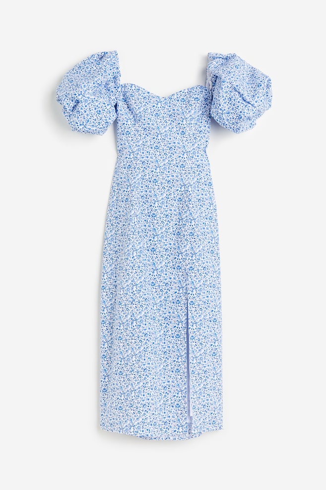 Off-the-shoulder puff-sleeved dress - White/Blue floral - 2