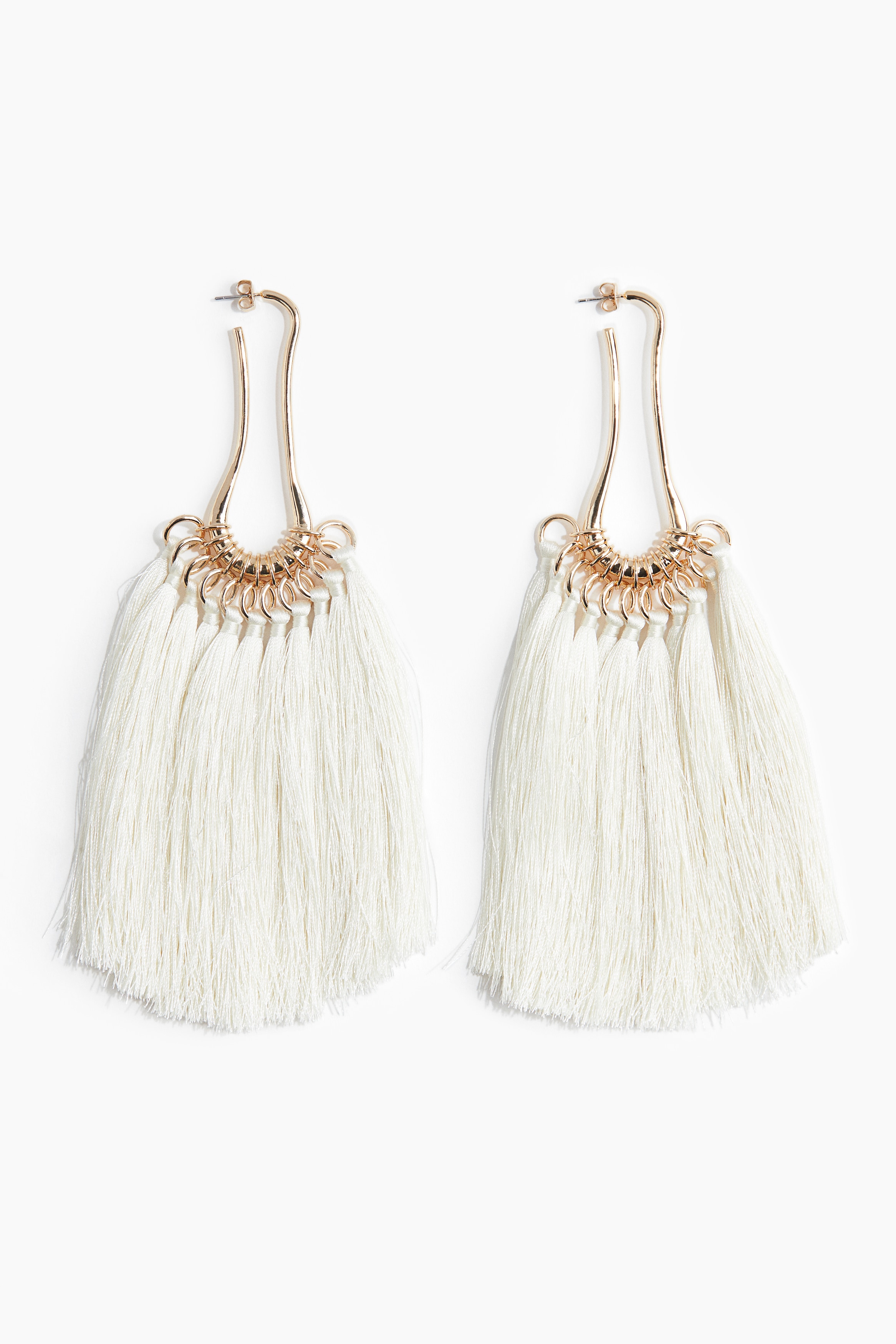 フリンジダングルピアス - ゴールドカラー／ホワイト/ゴールドカラー