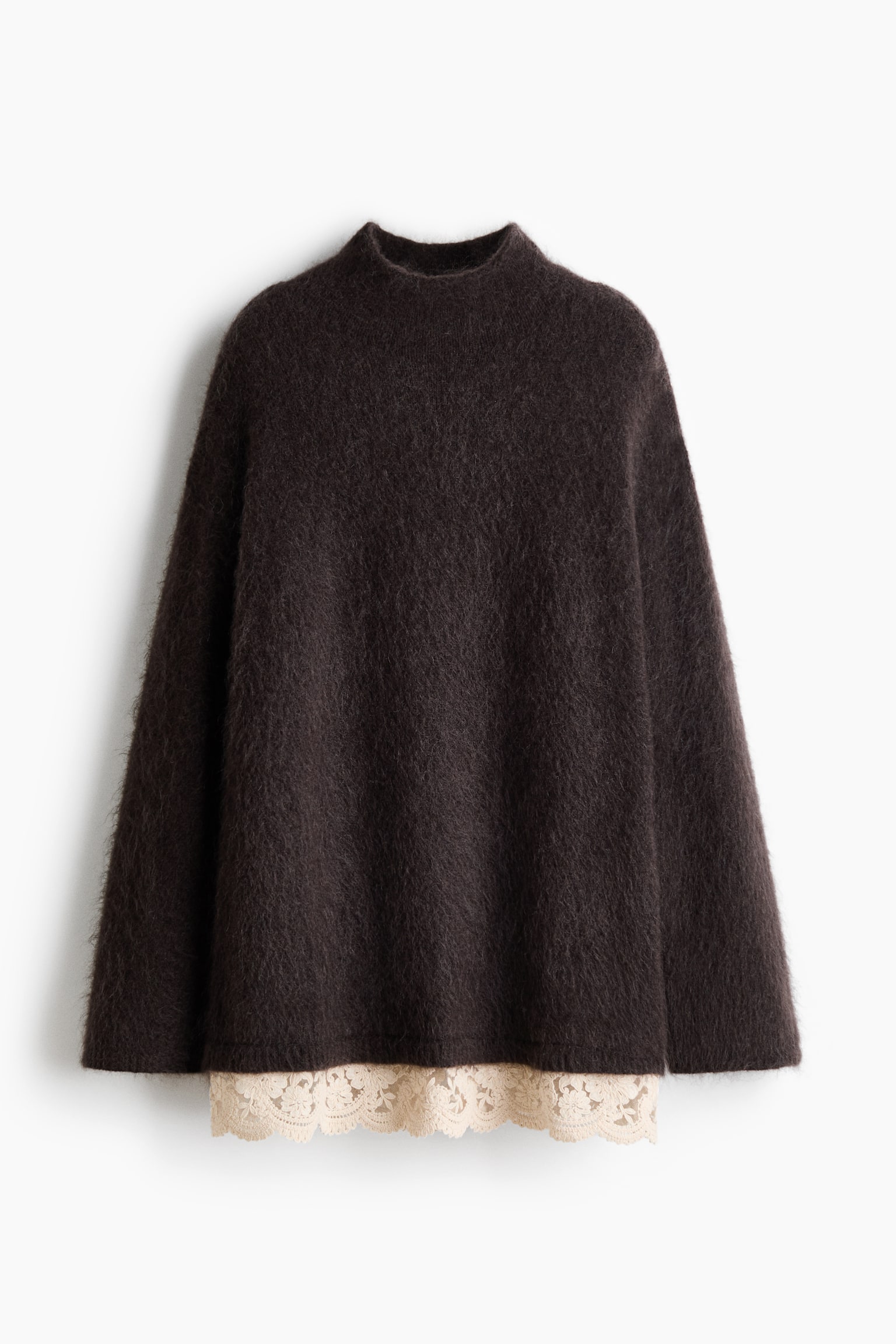 Lace-trimmed mohair-blend jumper - Dark brown/Grey marl - 2