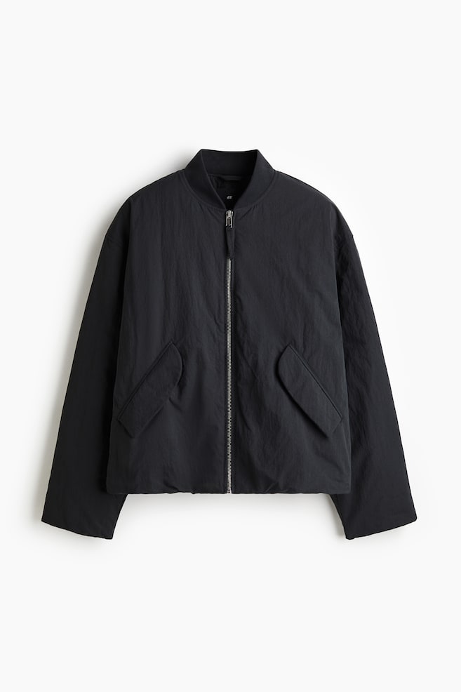 Cazadora bomber de nailon Loose Fit - Negro/Verde caqui oscuro - 1