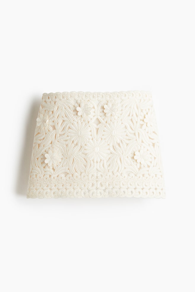 Appliquéd mini skirt - Cream - 1