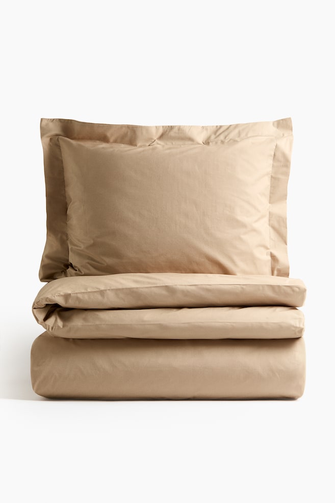 Parure de couette lit simple en percale de coton - Beige/Bleu ancien clair/Taupe clair/Blanc - 1