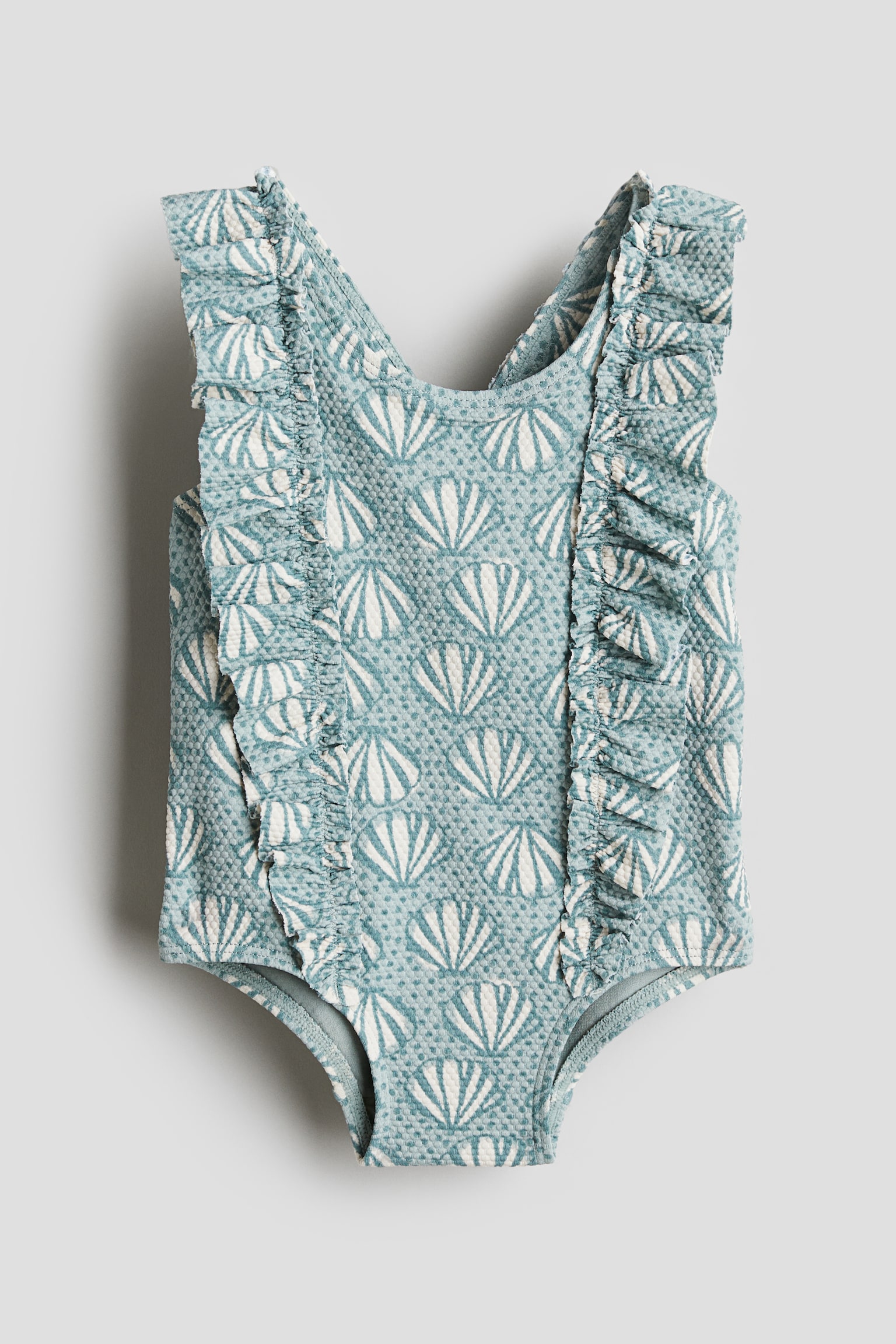 Flounce Trim Swimsuit - Dusty turquoise/Sea shells/Cream/Floral/Light dusty purple/Cream/Tomatoes - 1